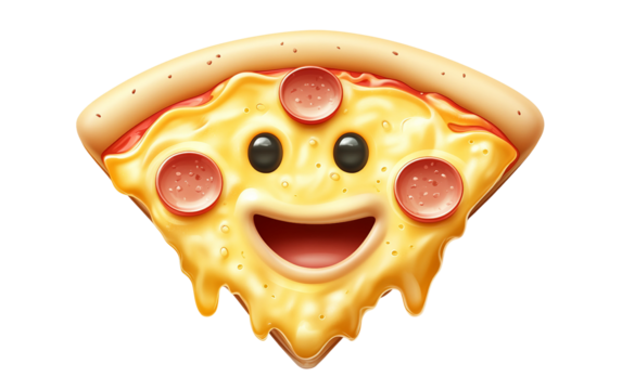 A pizza slice emoji with gooey melted cheese and pepperoni symbolizing fast food fun and delicious flavor isolated on transparent background PNG
