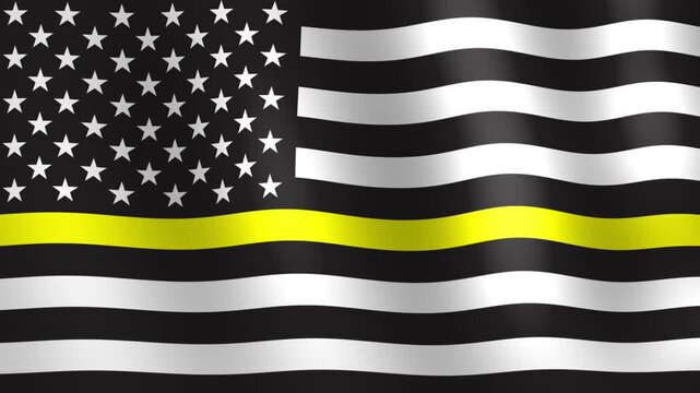 american usa dispatchers thin yellow gold line flag in the wind