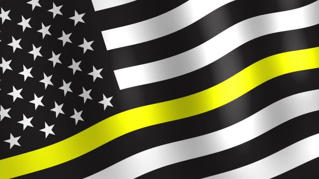american usa dispatchers thin yellow gold line flag in the wind