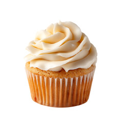 Exquisite Vanilla Cupcake with Creamy Frosting in a Fluted White Paper Liner, a Dessert Delight  isolated on white background , cutout	