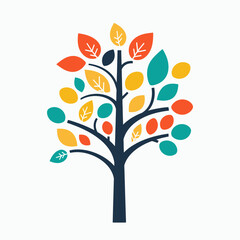 Vibrant tree with colorful leaves, a symbol of growth, nature, and autumn, perfect for educational materials, eco-friendly designs, and seasonal promotions