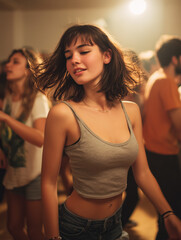 Young woman dancing carefree at a party or nightlife event
