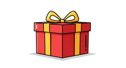 Illustration of a red gift box with a yellow ribbon, , perfect for birthday, christmas, or special occasion