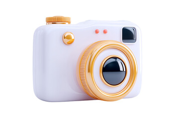 Adorable 3D Render of a Stylish White and Gold Toy Camera for Creative Photography Fun  isolated on white background , cutout	