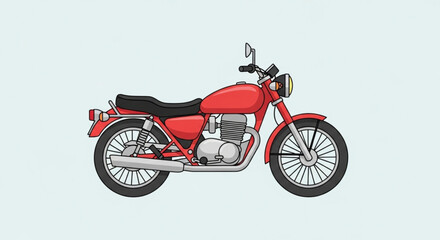 Obraz premium A vibrant red motorcycle is depicted in a cartoon style, showcasing its classic design and sleek features against a light blue backdrop