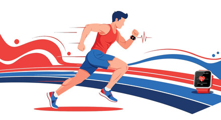Illustration of a man running with smartwatch for tracking fitness and health data