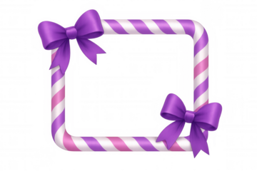 Candy cane frame creating sweet border with purple bows, festive decoration on transparent background