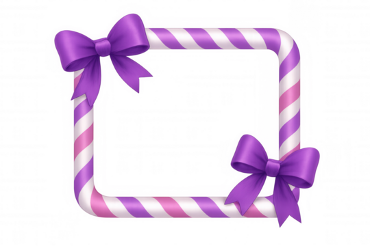 Candy cane frame creating sweet border with purple bows, festive decoration on transparent background