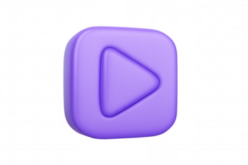 Purple play button 3d icon for video streaming, media content, and digital entertainment concepts