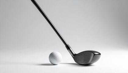 Close-up of golf club and ball setup on smooth gray gradient background