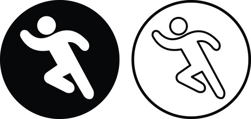 running man black filled and outlined icon set. Walk icon set . Person walking icon set. 
