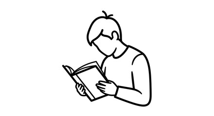 Person reading book line art illustration