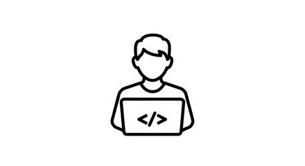 Person using laptop computer outline