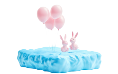 Surreal floating puffy island in gentle baby blue color symbolizing imagination and tranquility isolated on transparent background PNG