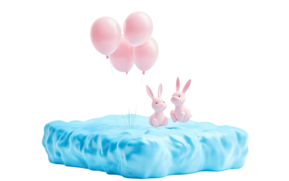 Surreal floating puffy island in gentle baby blue color symbolizing imagination and tranquility isolated on transparent background PNG