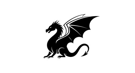 Silhouette of a dragon on white background