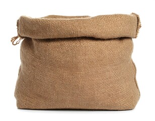 Beige burlap sack on white background