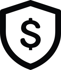 A shield with a dollar sign in the center, symbolizing financial security, protection, safe investment, insurance, and trusted money management.