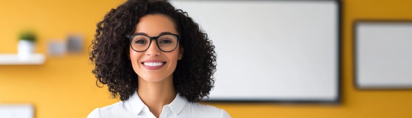 Obraz premium Smiling Businesswoman with Glasses in Office Setting, workplace , professional