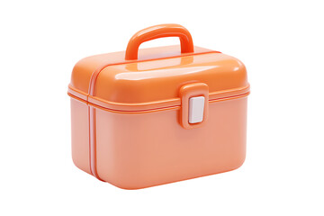 Cheerful Orange Plastic Cosmetic Box with Secure White Latch and Convenient Top Handle for Easy Carrying.  isolated on white background , cutout	