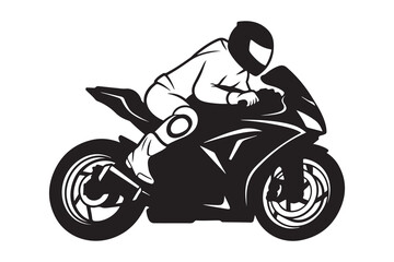 Biker girl speeds her motorcycle on the road with the engine running fast and the wheel spinning, a silhouette of transportation and sport