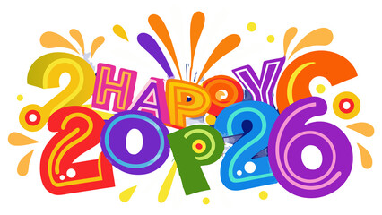 Fototapeta premium Vector Vibrant Happy New Year 2026 Typography with Fireworks & Ornamental Vintage Design