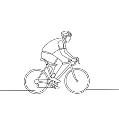 Obraz premium Cyclist riding a bicycle in minimalist outline style on white background 