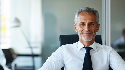 Fototapeta premium Smiling Mature Businessman Portrait in Office, Career , Success