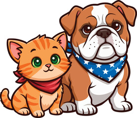 Cute Puppy Kitten Best Friends Vector Illustration