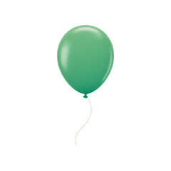 Single green balloon floating against a for party decorations on transparent background