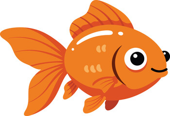Cute cartoon orange goldfish swimming happily illustration for kids ocean aquarium pet sea life flat design vector illustration white background