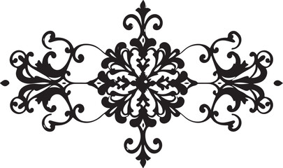 Ornate Decorative Design Centered Composition with Symmetrical Flourishes and Floral Elements creating a Vintage Inspired Aesthetic