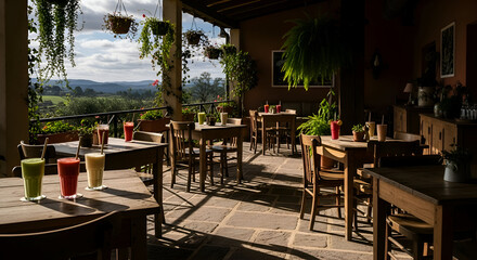 Sunlit Terrace: Picturesque Juices And Scenic Landscape Create An Ideal Relaxing Ambiance
