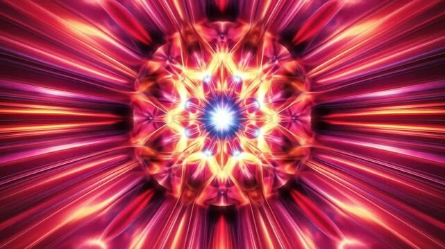 Vibrant, symmetric abstract composition, emanating light from a central nucleus