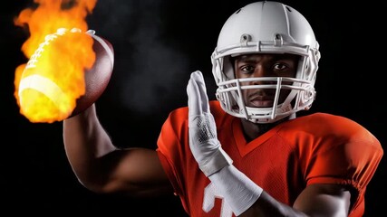 Intense american football action: athlete throwing fiery football in dynamic sequence - Powered by Adobe