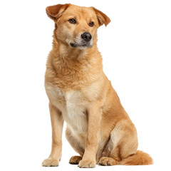 Fototapeta premium Golden dog sitting calmly in a studio setting with soft lighting