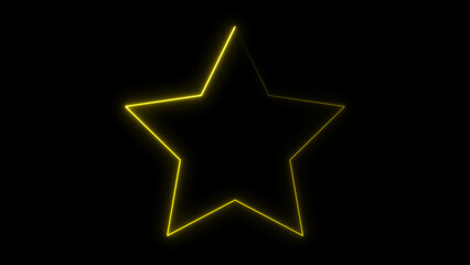 Glowing Neon Star Outline on Black Background, Bright Yellow Light Star Shape