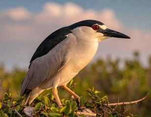 Bird perched in sunlit foliage