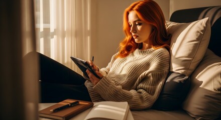 Young Woman Enjoying Coffee at a Cozy Cafe Table, Relaxed Lifestyle