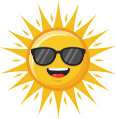 Smiling sun with sunglasses radiating happiness and warmth a cheerful sunny face icon flat design vector illustration white background