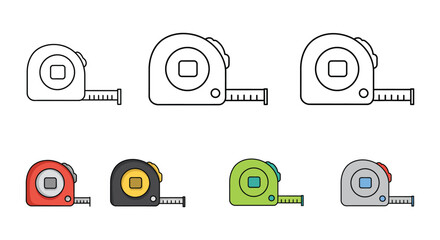 Line art and colorful depictions of tape measures in various styles