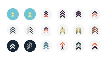 Collection of chevron arrow icons with varied colors and designs for different applications.