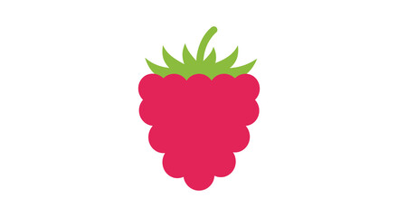 A simple illustration of a bright red raspberry with green leaves
