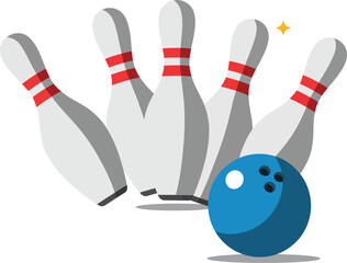 Bowling ball splits pins action dynamic motion sport game fun leisure activity recreation flat design vector illustration white background