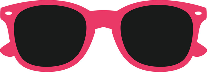 Bright pink framed sunglasses with dark lenses front view for stylish eye protection flat design vector illustration white background