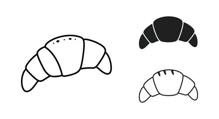 Simple black and white croissant illustrations in varying styles and forms