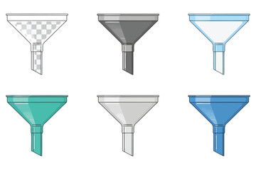 Vector art of funnel set vector illustration of various types of funnels for pouring liquids or powders into containers with small openings