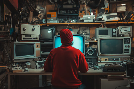 Person repairing olv tv&acute;s and monitors 