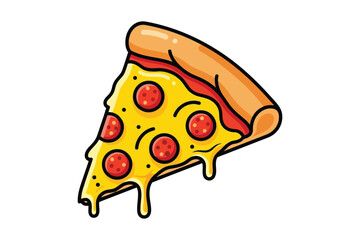 Vector art of a cartoon slice of pizza with pepperoni and cheese dripping, a delicious and tempting treat for any pizza lover, perfect for a quick and easy meal