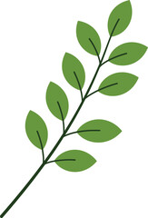 Simple green leafy branch with multiple oval leaves against a flat design vector illustration white background